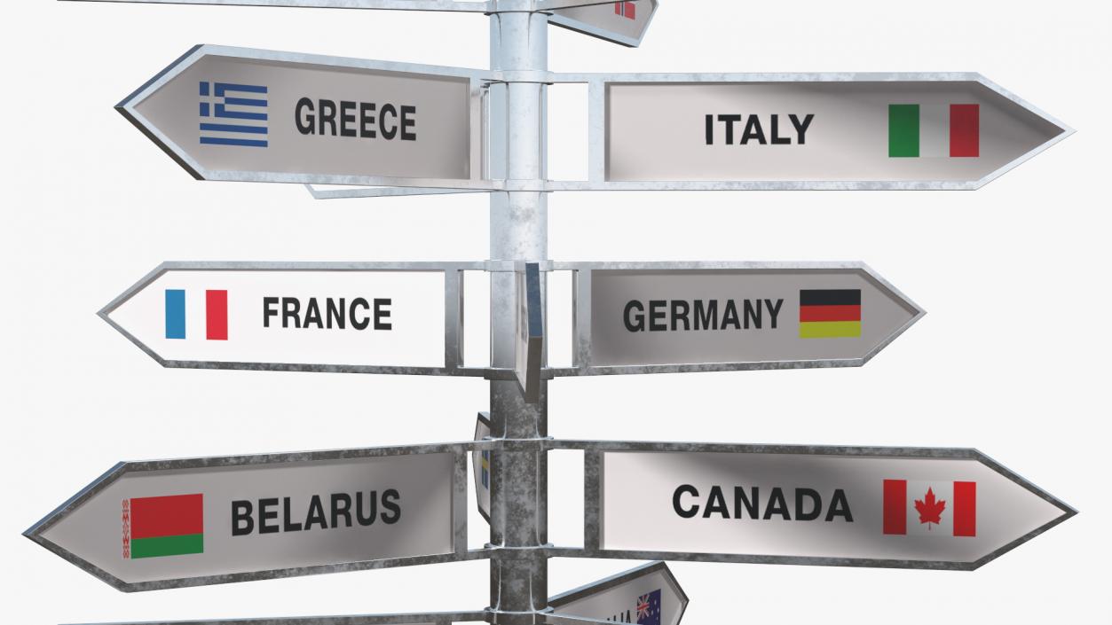 3D Travel Signpost with Various Countries model