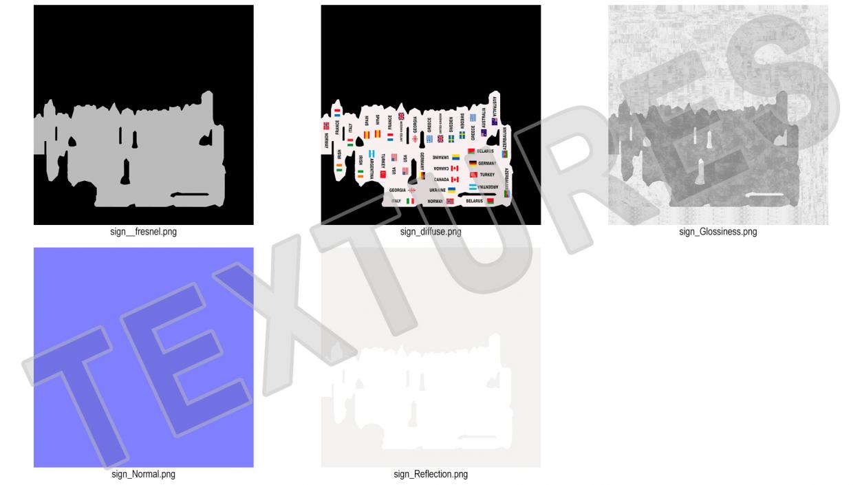 3D Travel Signpost with Various Countries model