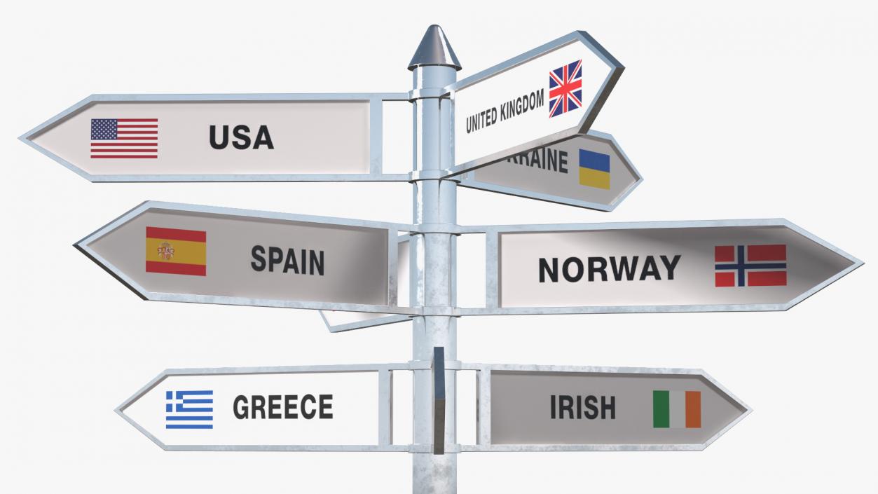 3D Travel Signpost with Various Countries model