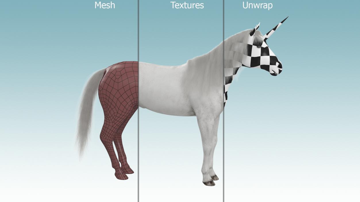 White Unicorn with Fur 2 3D model