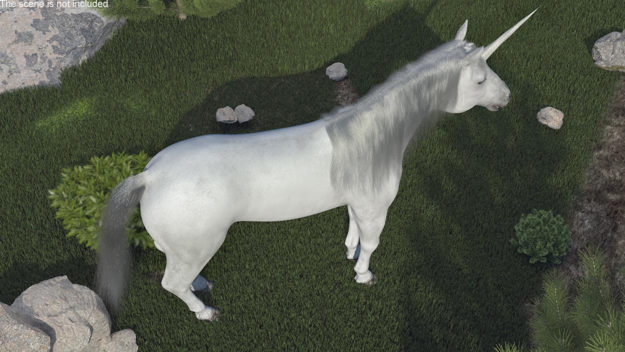 White Unicorn with Fur 2 3D model