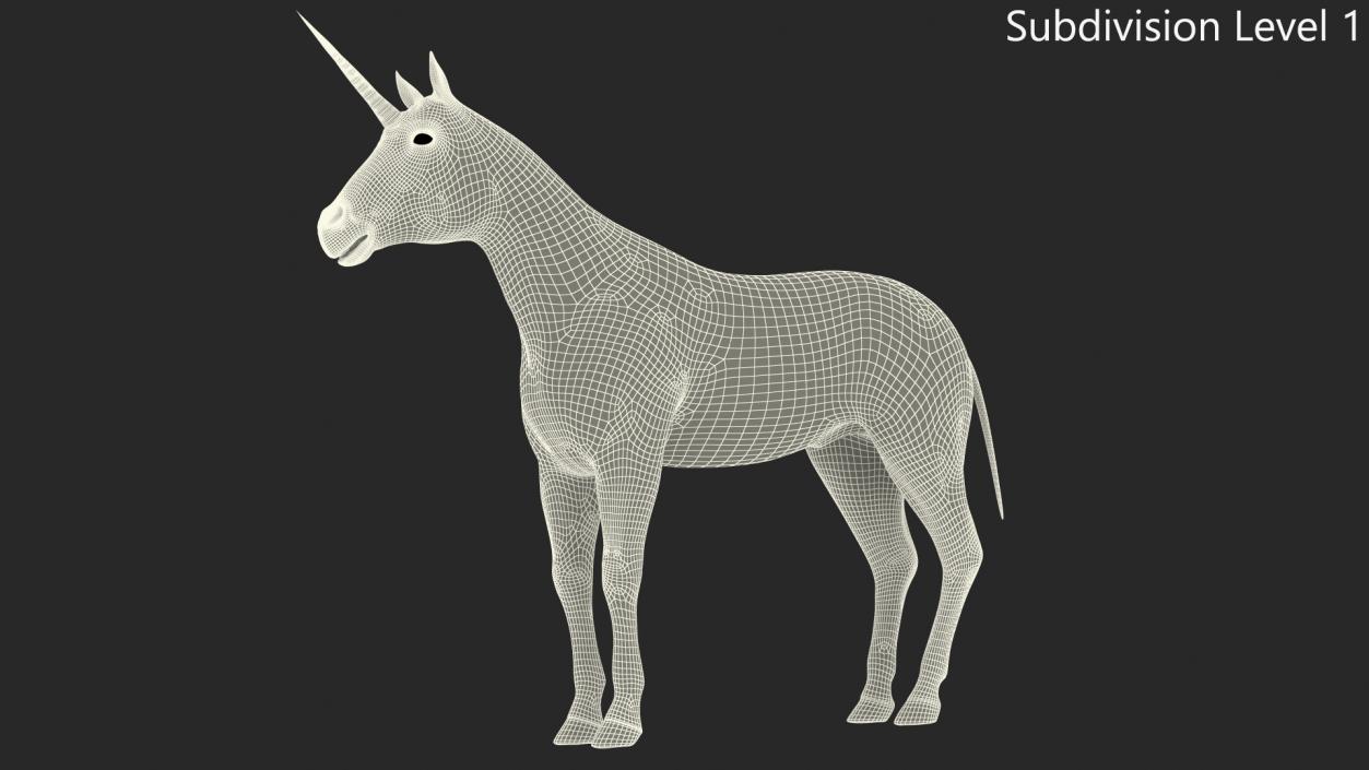 White Unicorn with Fur 2 3D model