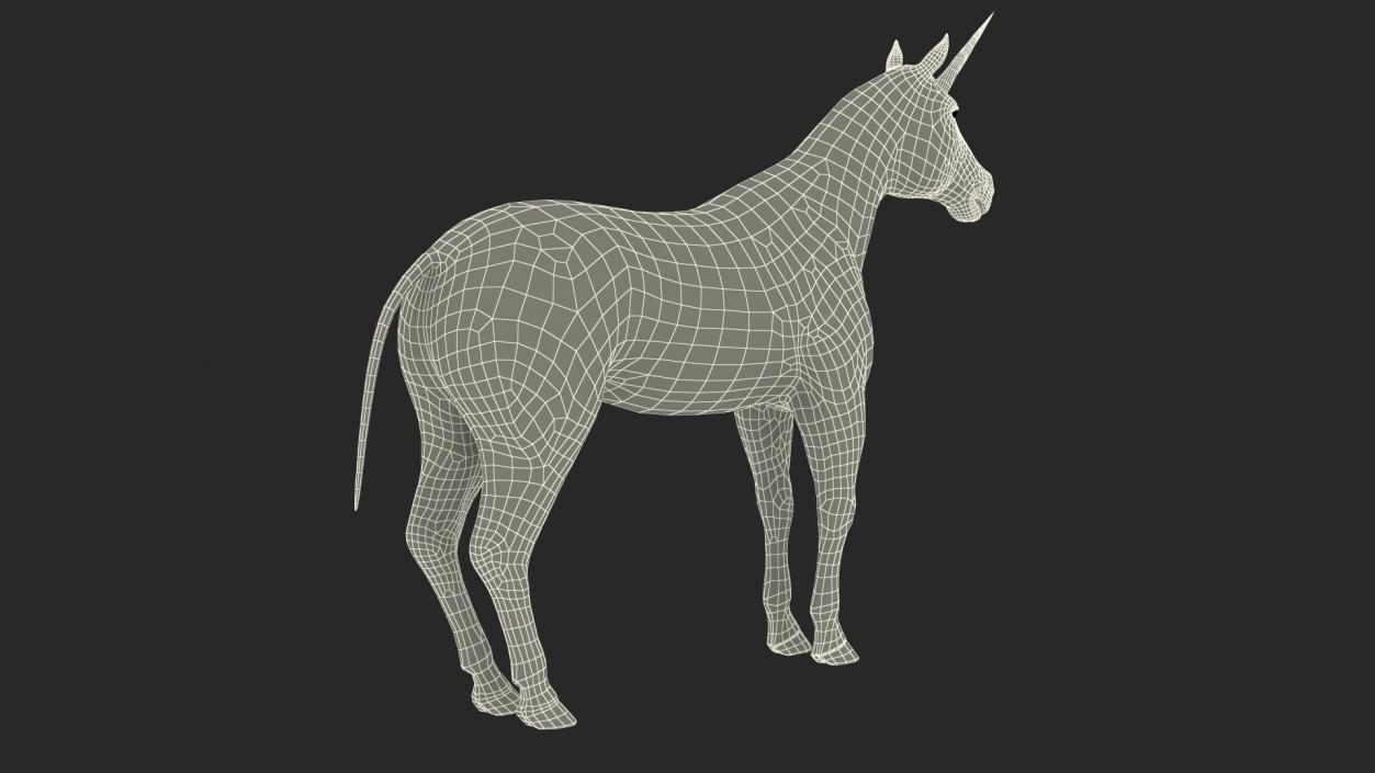 White Unicorn with Fur 2 3D model