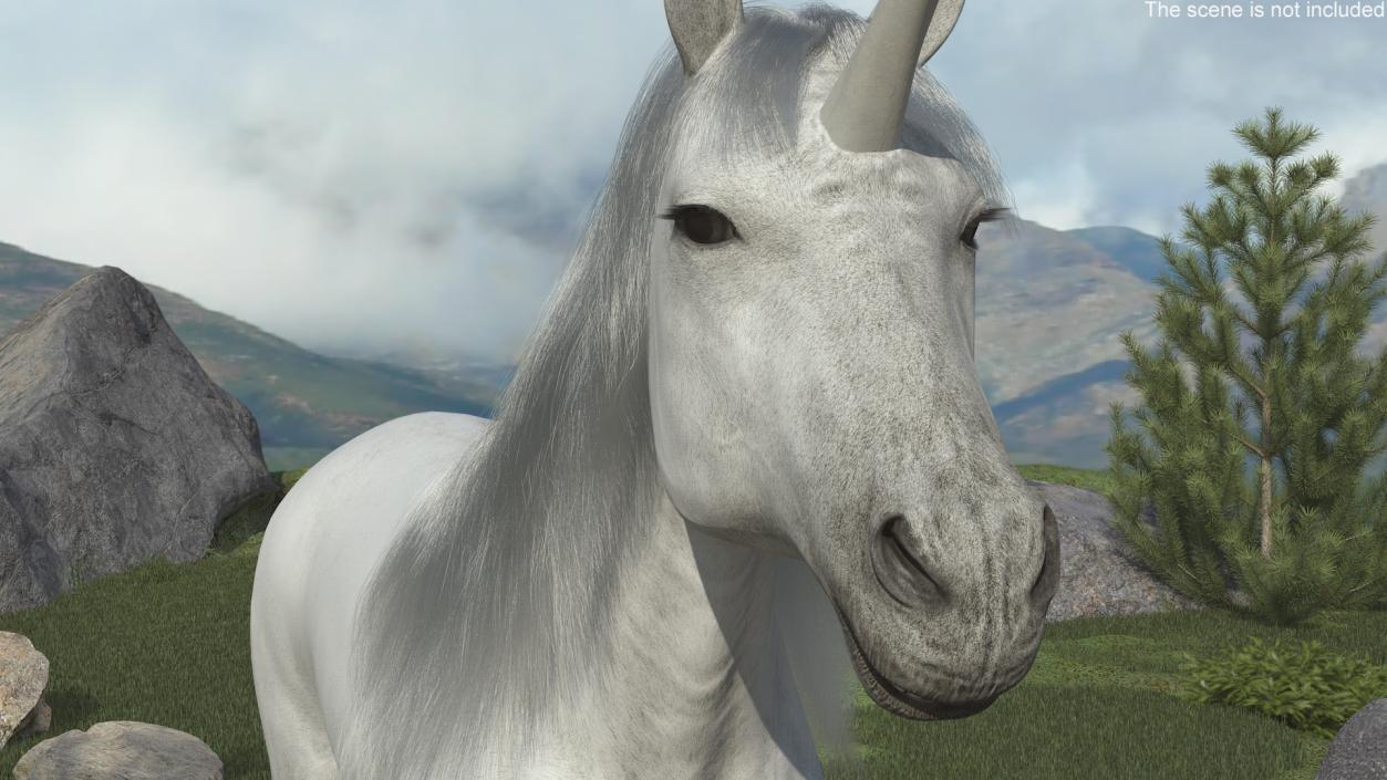 White Unicorn with Fur 2 3D model