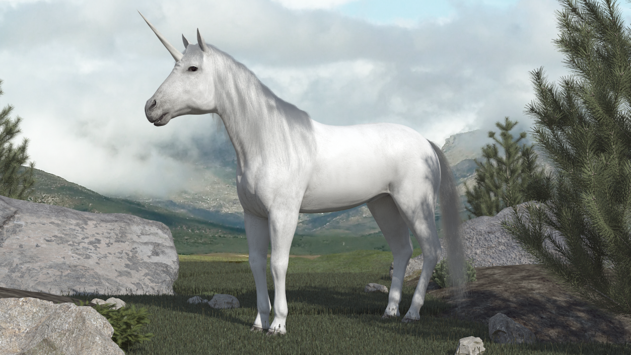 White Unicorn with Fur 2 3D model