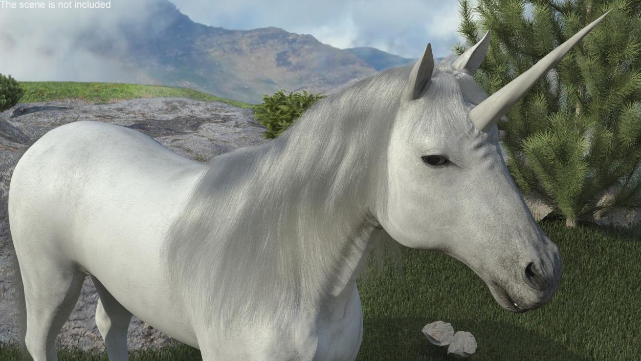 White Unicorn with Fur 2 3D model