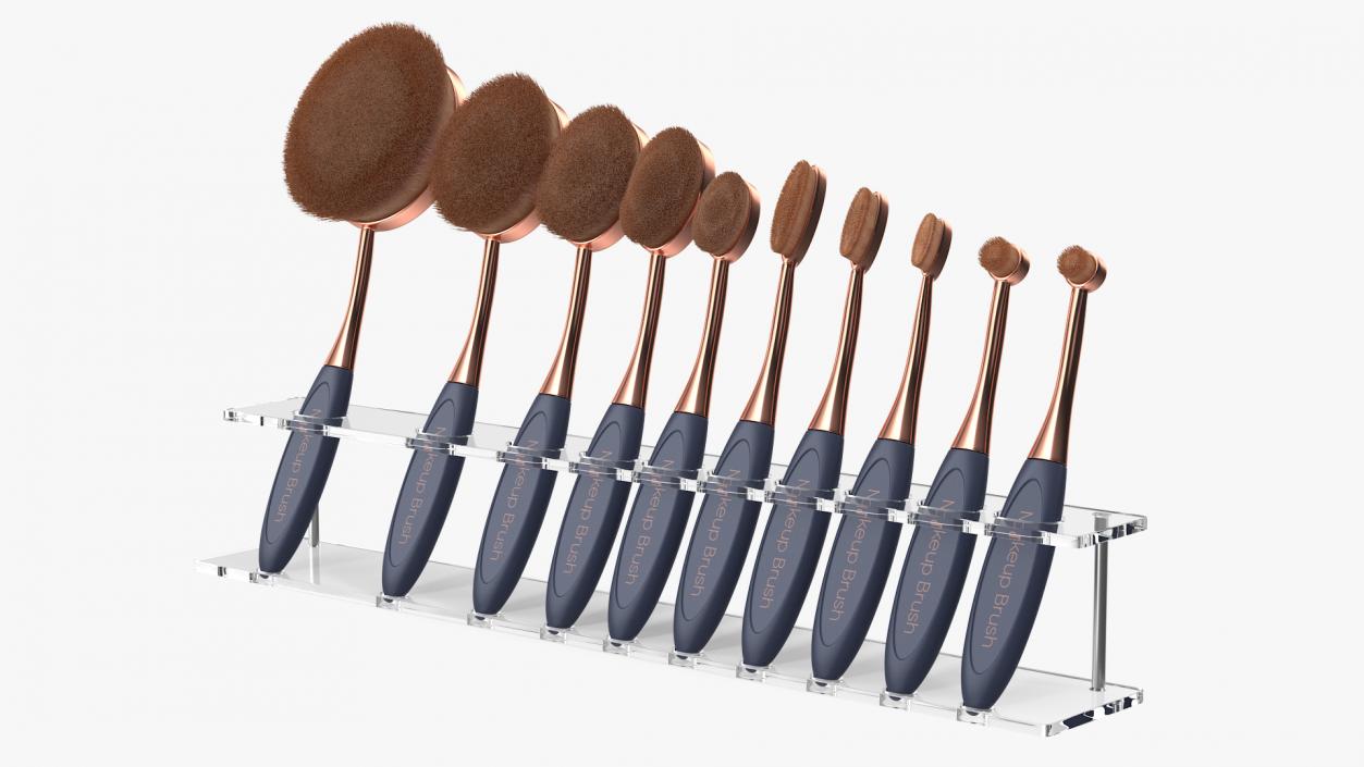 3D Oval Makeup Brush Set with Clear Holder Fur model