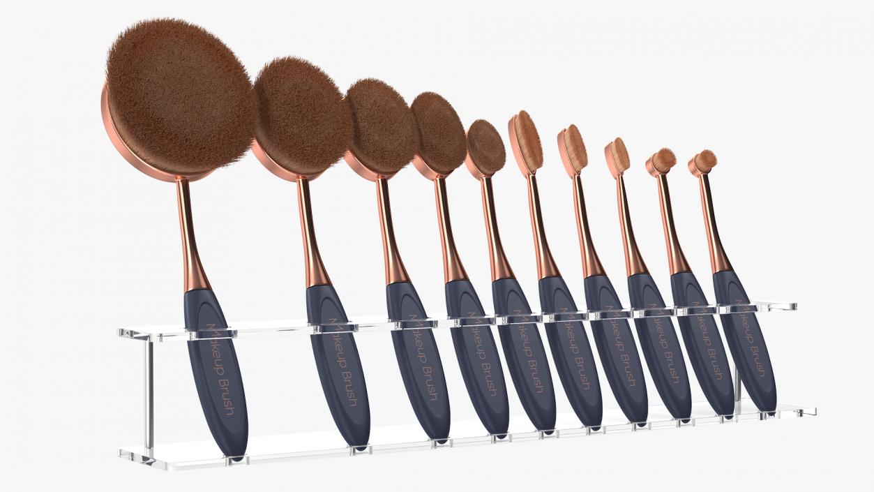 3D Oval Makeup Brush Set with Clear Holder Fur model