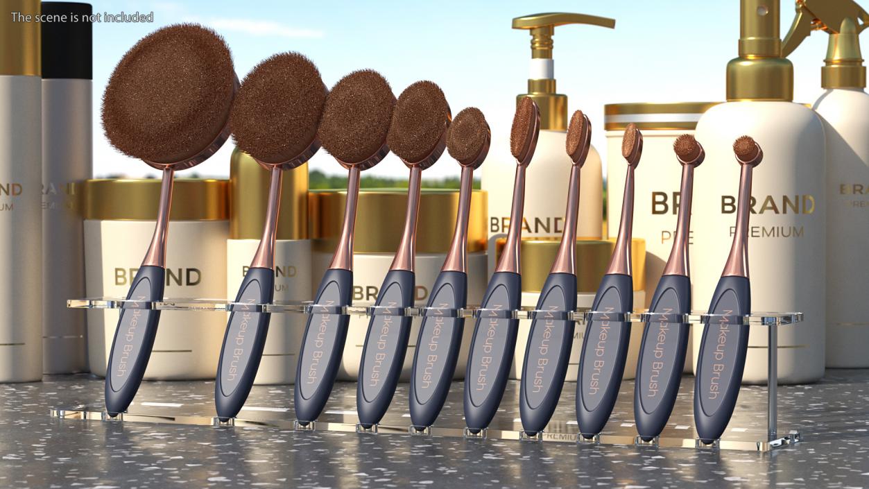 3D Oval Makeup Brush Set with Clear Holder Fur model