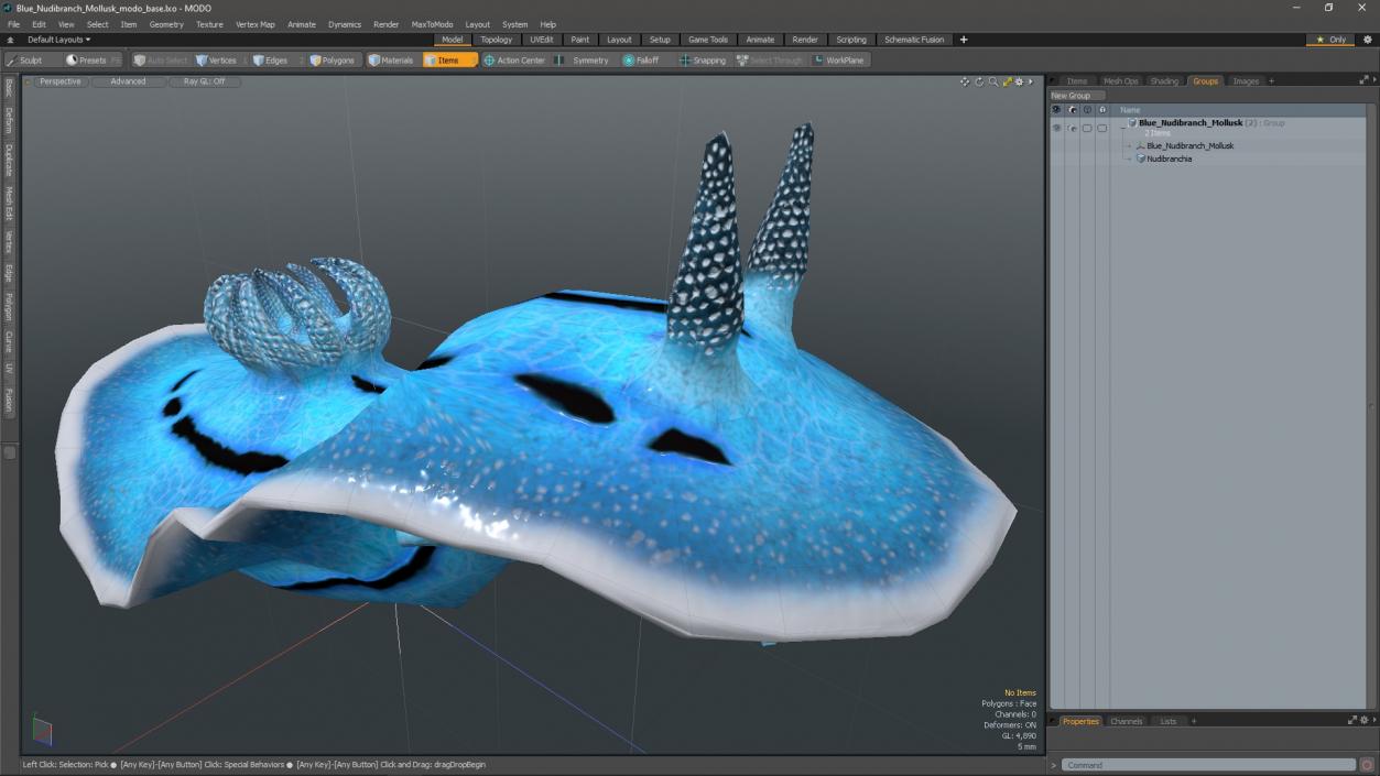 3D Blue Nudibranch Mollusk model