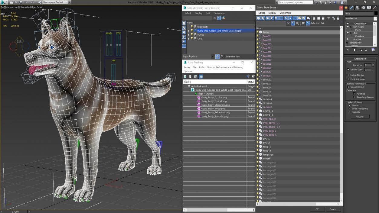 3D Husky Dog Copper and White Coat Rigged model