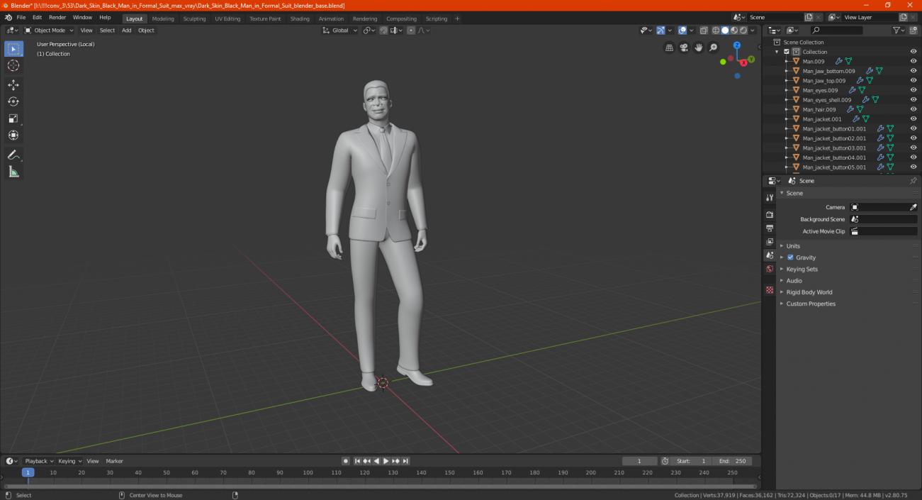 Dark Skin Black Man in Formal Suit 3D model