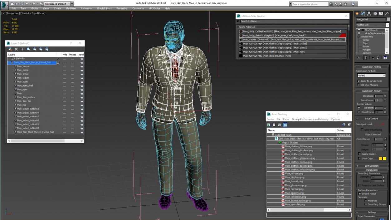 Dark Skin Black Man in Formal Suit 3D model