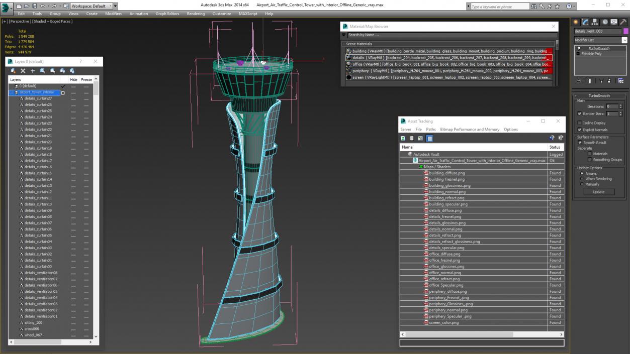 3D Airport Air Traffic Control Tower with Interior Offline Generic model