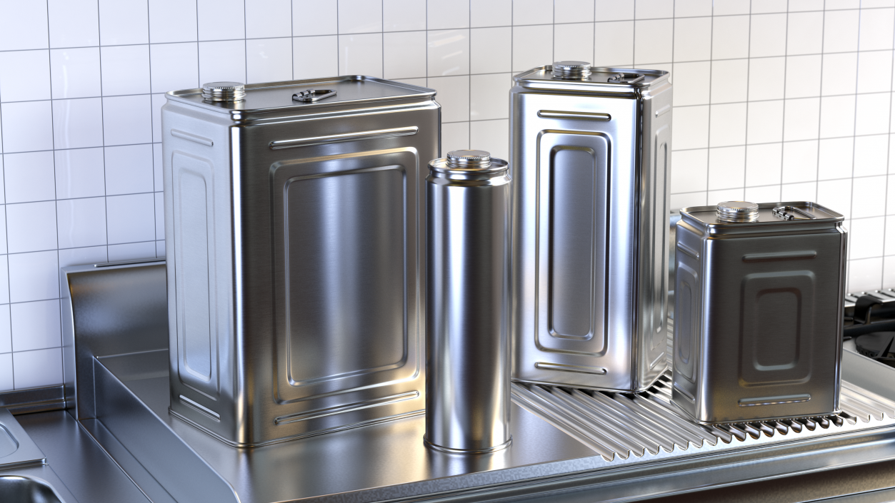 3D Olive Oil Metal Can Set model