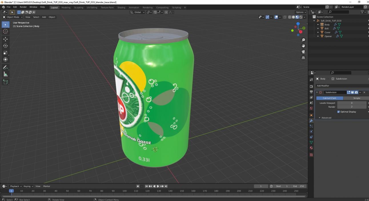 Soft Drink 7UP 033l 3D model