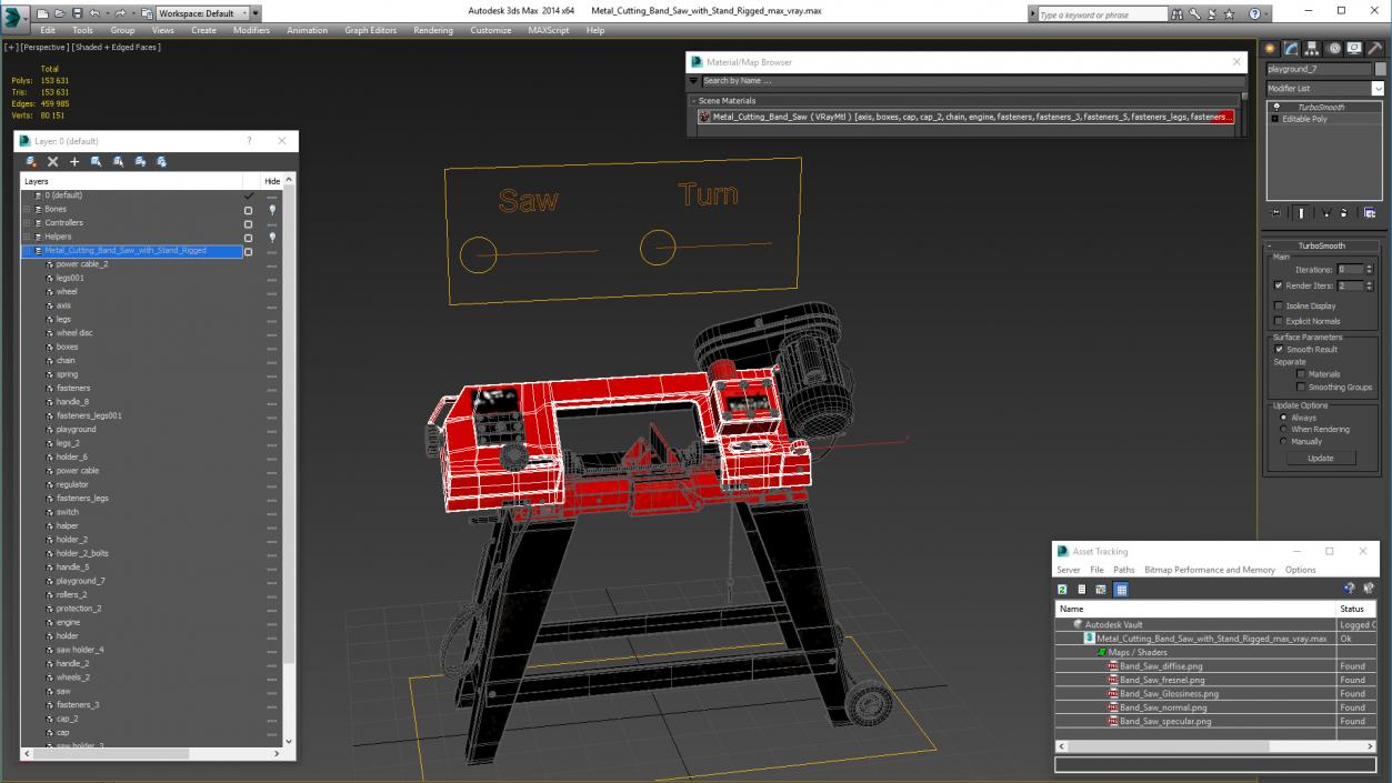 3D model Metal Cutting Band Saw with Stand Rigged