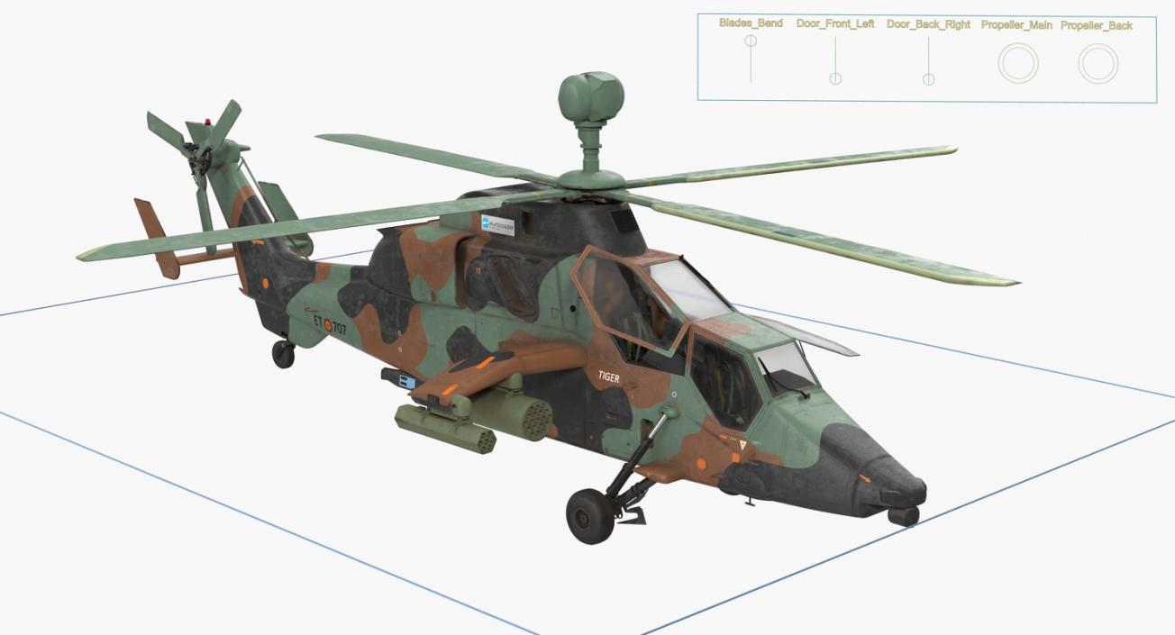 3D Eurocopter Tigre Spanish Army Rigged