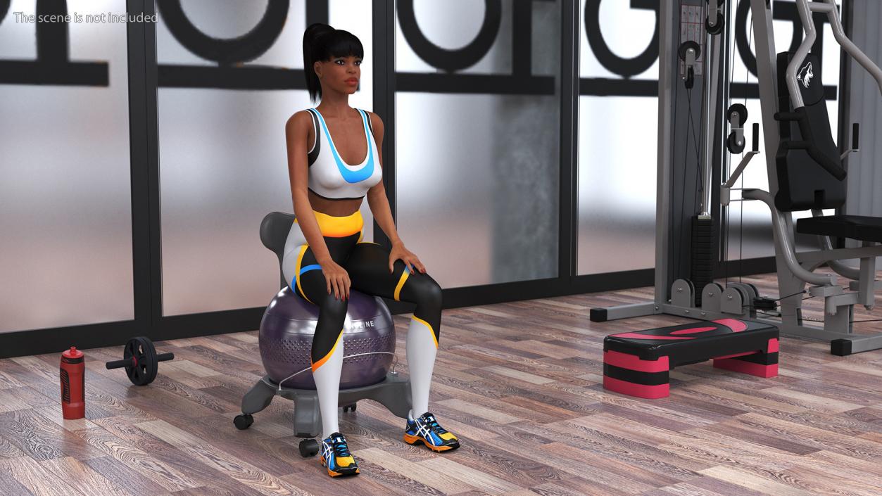 3D Sportswoman Sitting on Balancing Chair Grey model