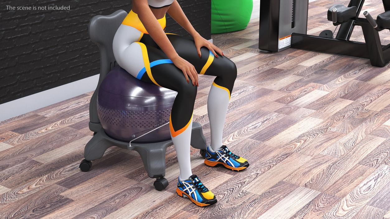 3D Sportswoman Sitting on Balancing Chair Grey model