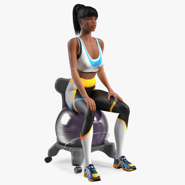 3D Sportswoman Sitting on Balancing Chair Grey model