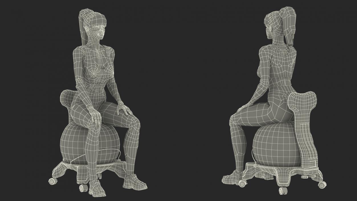 3D Sportswoman Sitting on Balancing Chair Grey model