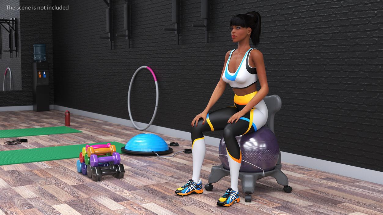 3D Sportswoman Sitting on Balancing Chair Grey model