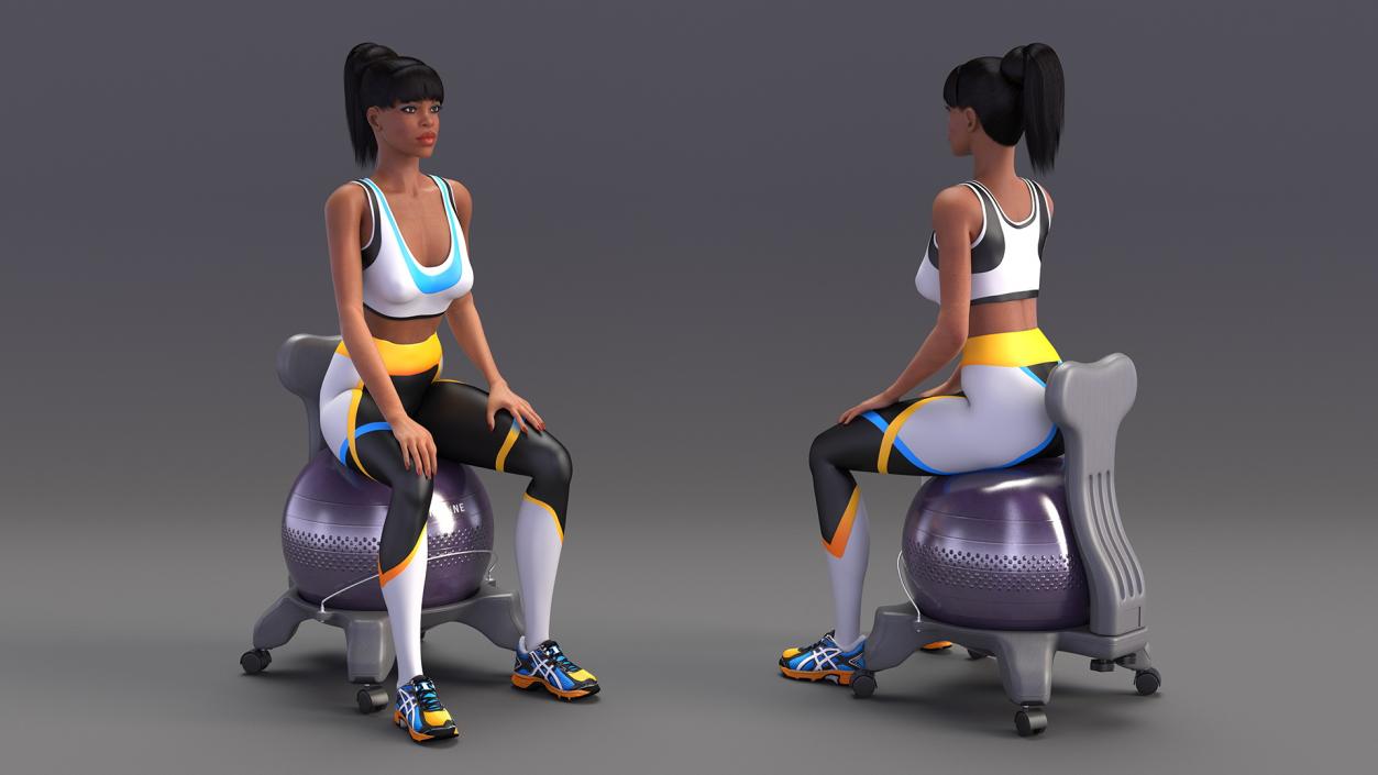 3D Sportswoman Sitting on Balancing Chair Grey model