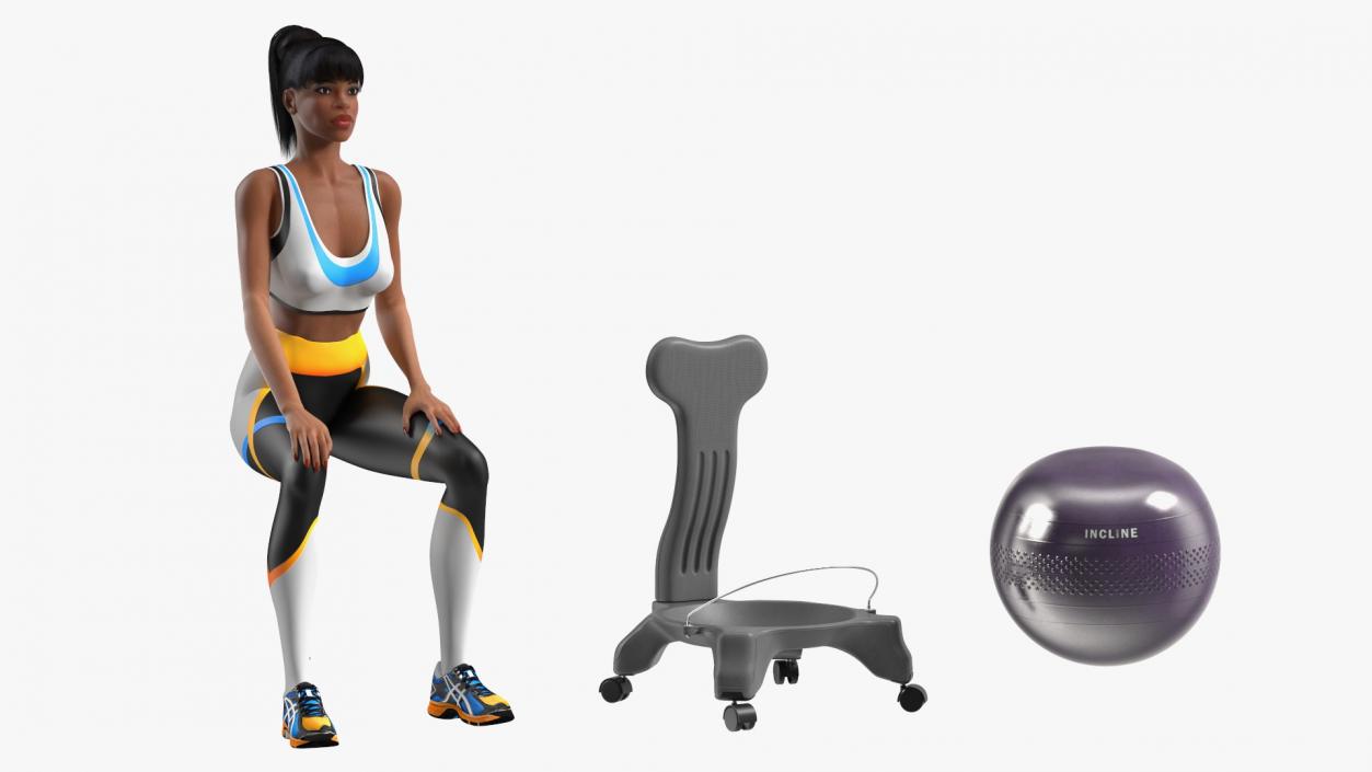 3D Sportswoman Sitting on Balancing Chair Grey model