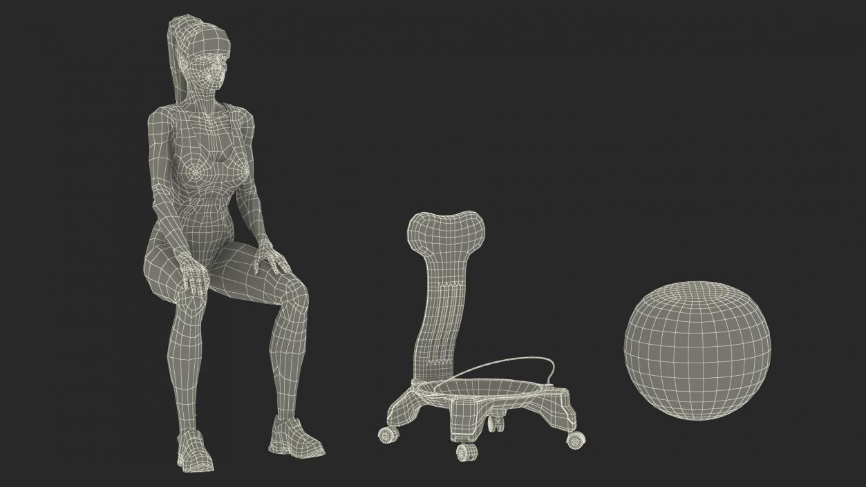 3D Sportswoman Sitting on Balancing Chair Grey model