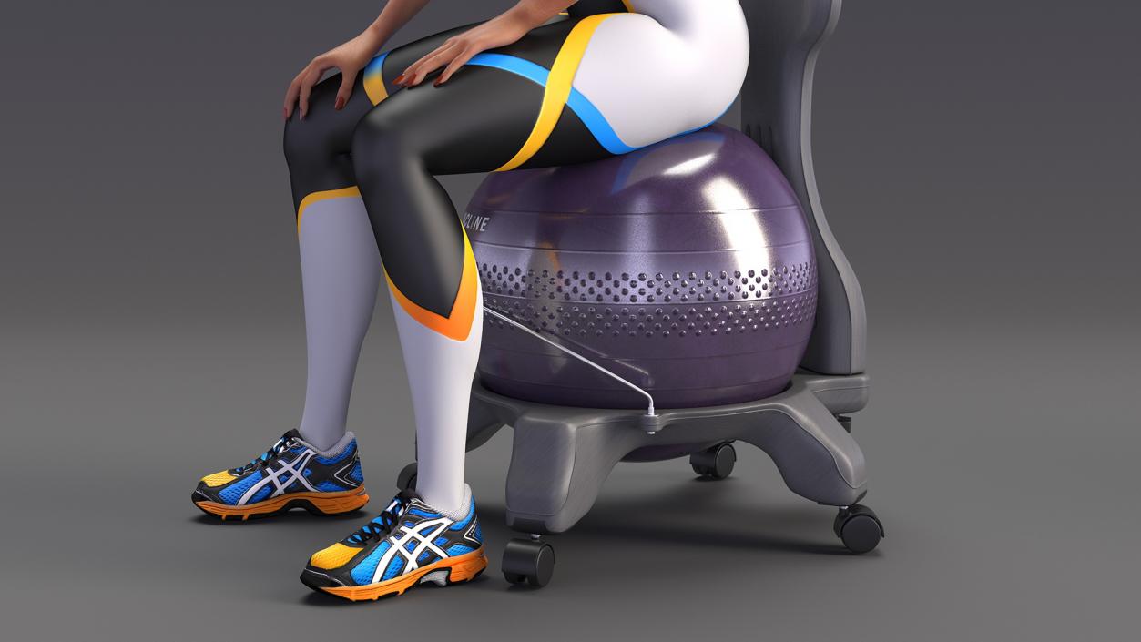 3D Sportswoman Sitting on Balancing Chair Grey model