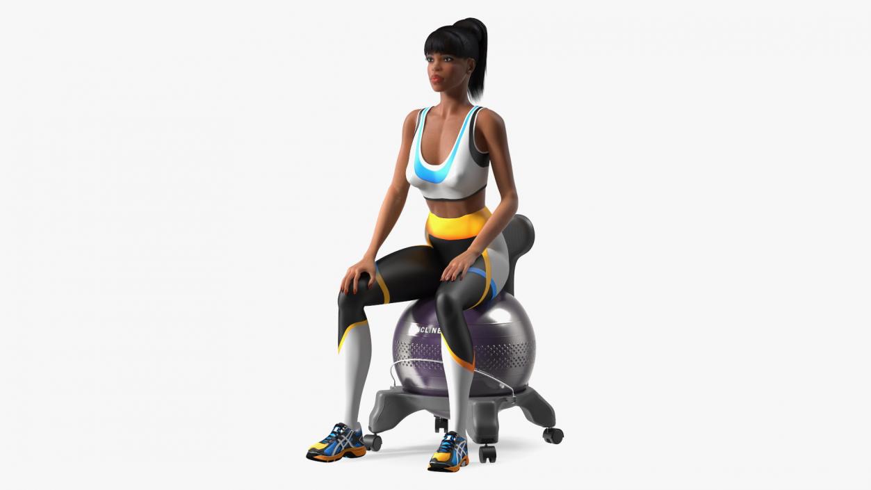 3D Sportswoman Sitting on Balancing Chair Grey model