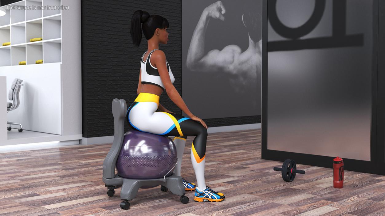 3D Sportswoman Sitting on Balancing Chair Grey model