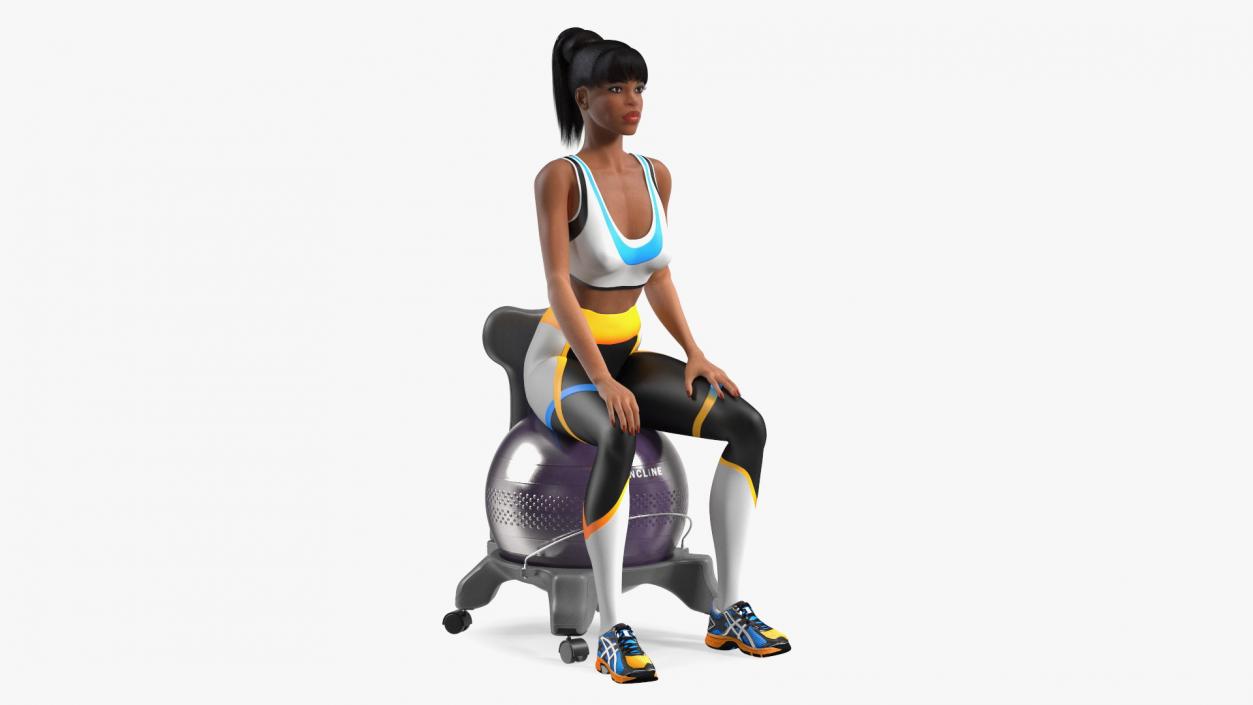 3D Sportswoman Sitting on Balancing Chair Grey model