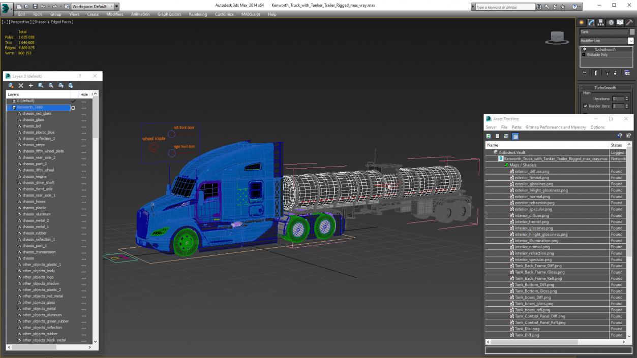 3D Kenworth Truck with Tanker Trailer Rigged