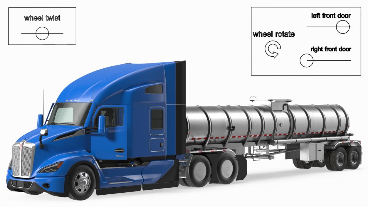 3D Kenworth Truck with Tanker Trailer Rigged