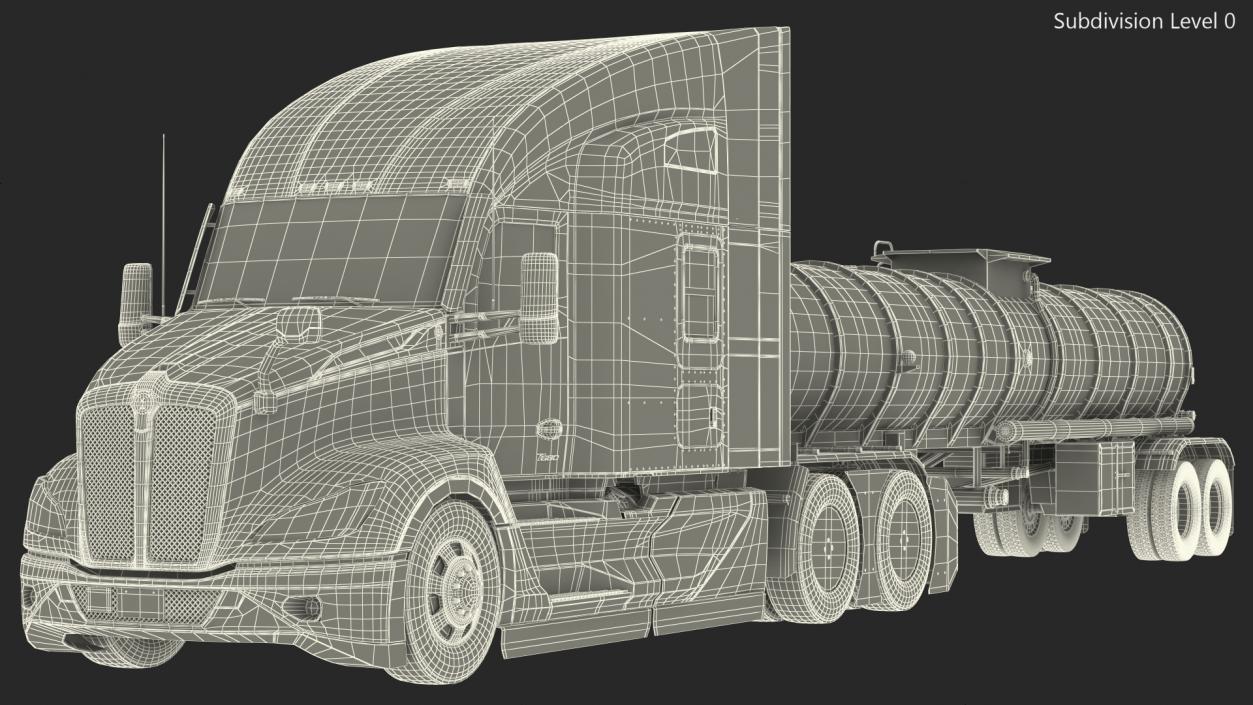 3D Kenworth Truck with Tanker Trailer Rigged