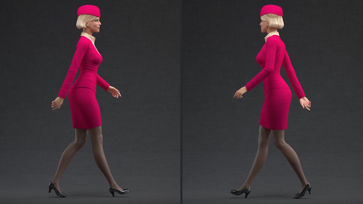 3D model Airline Hostess in Maroon Uniform Rigged