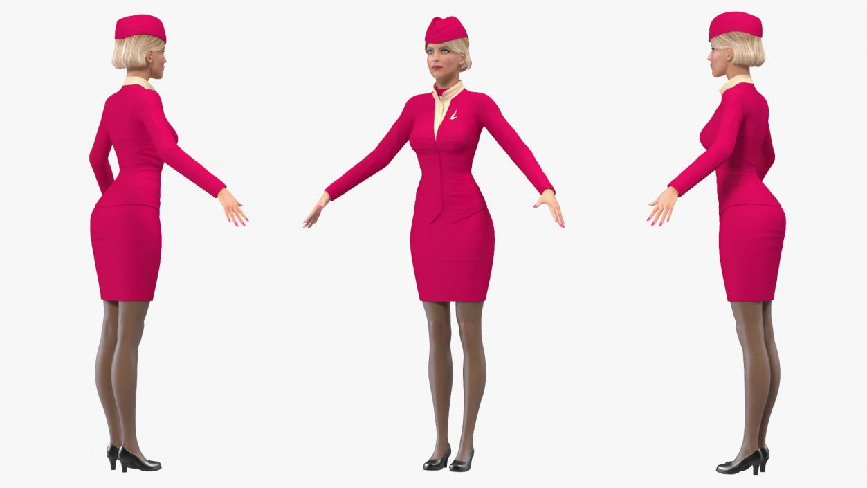 3D model Airline Hostess in Maroon Uniform Rigged