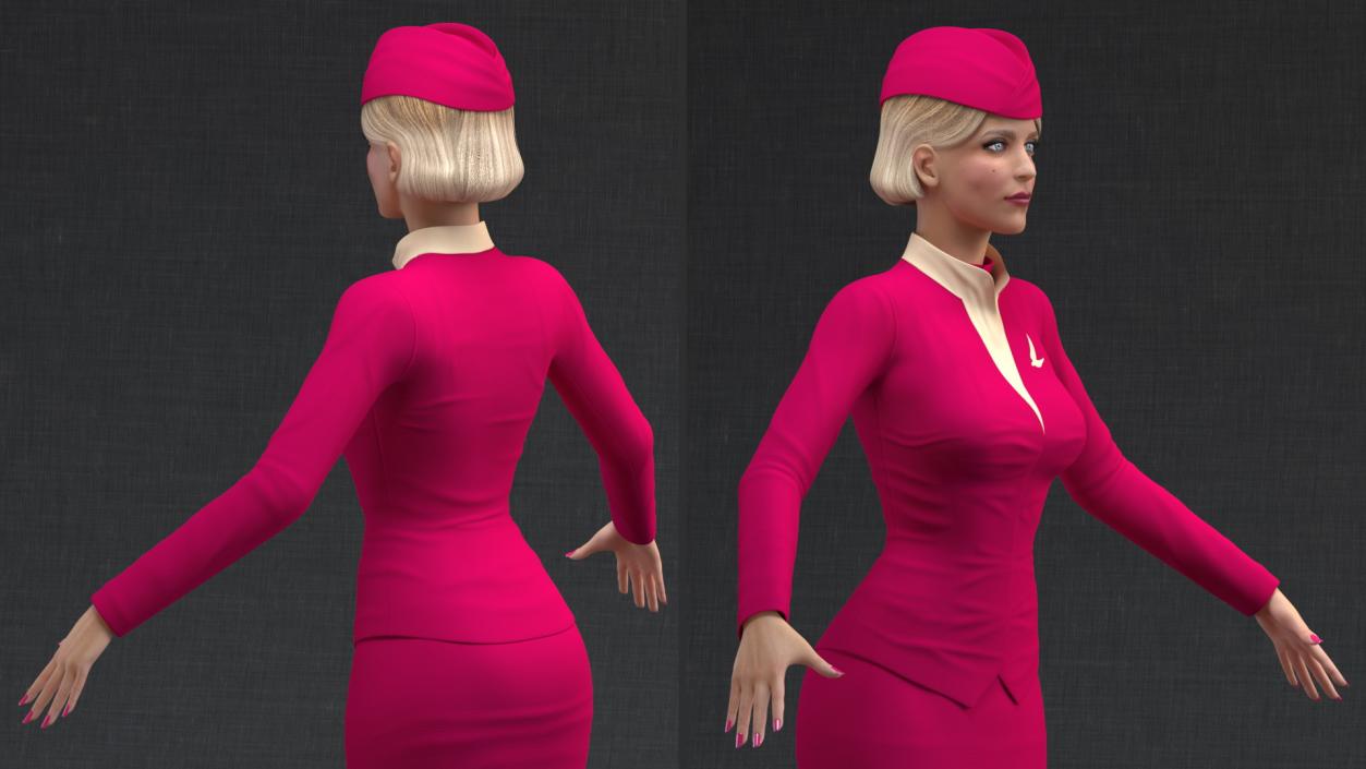 3D model Airline Hostess in Maroon Uniform Rigged