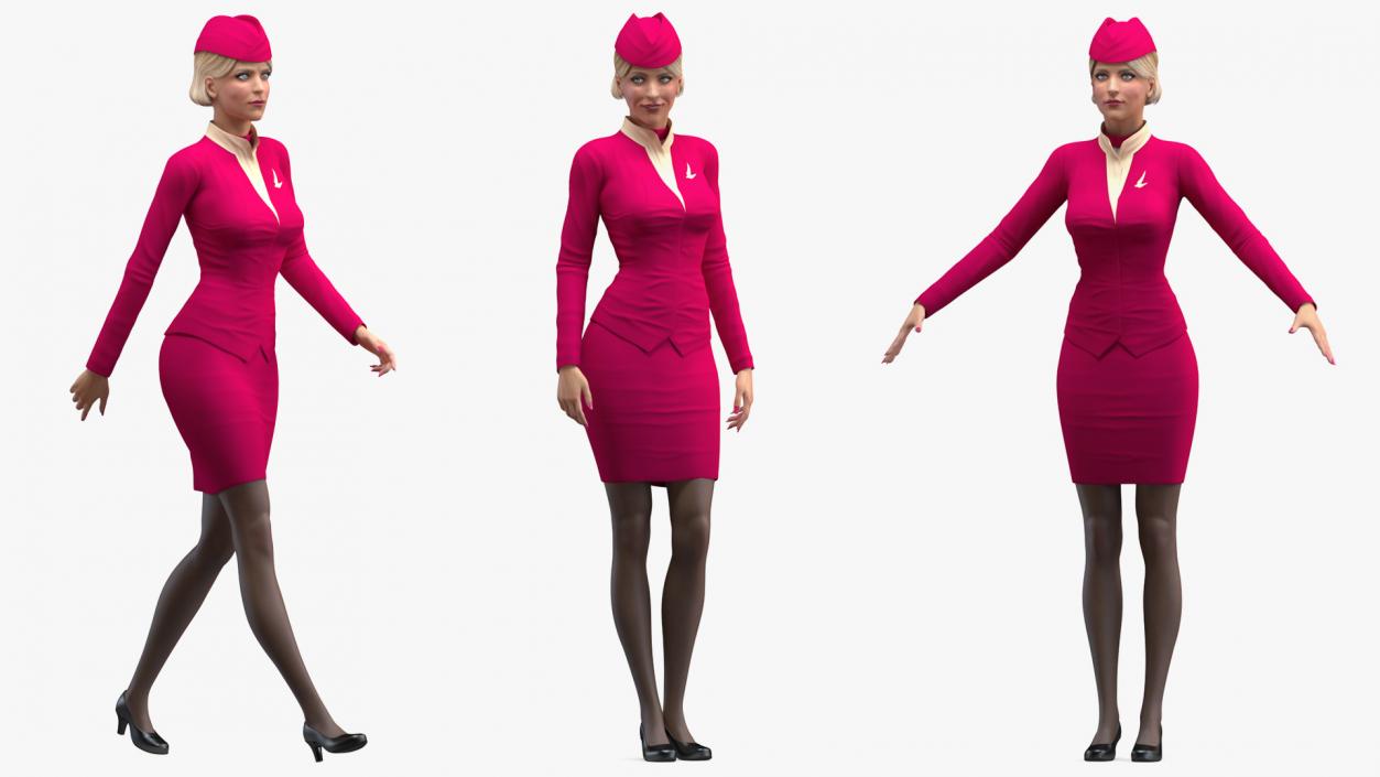 3D model Airline Hostess in Maroon Uniform Rigged