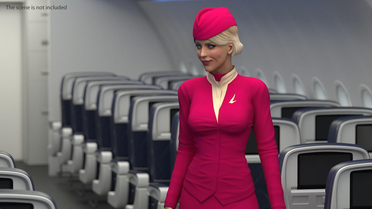 3D model Airline Hostess in Maroon Uniform Rigged