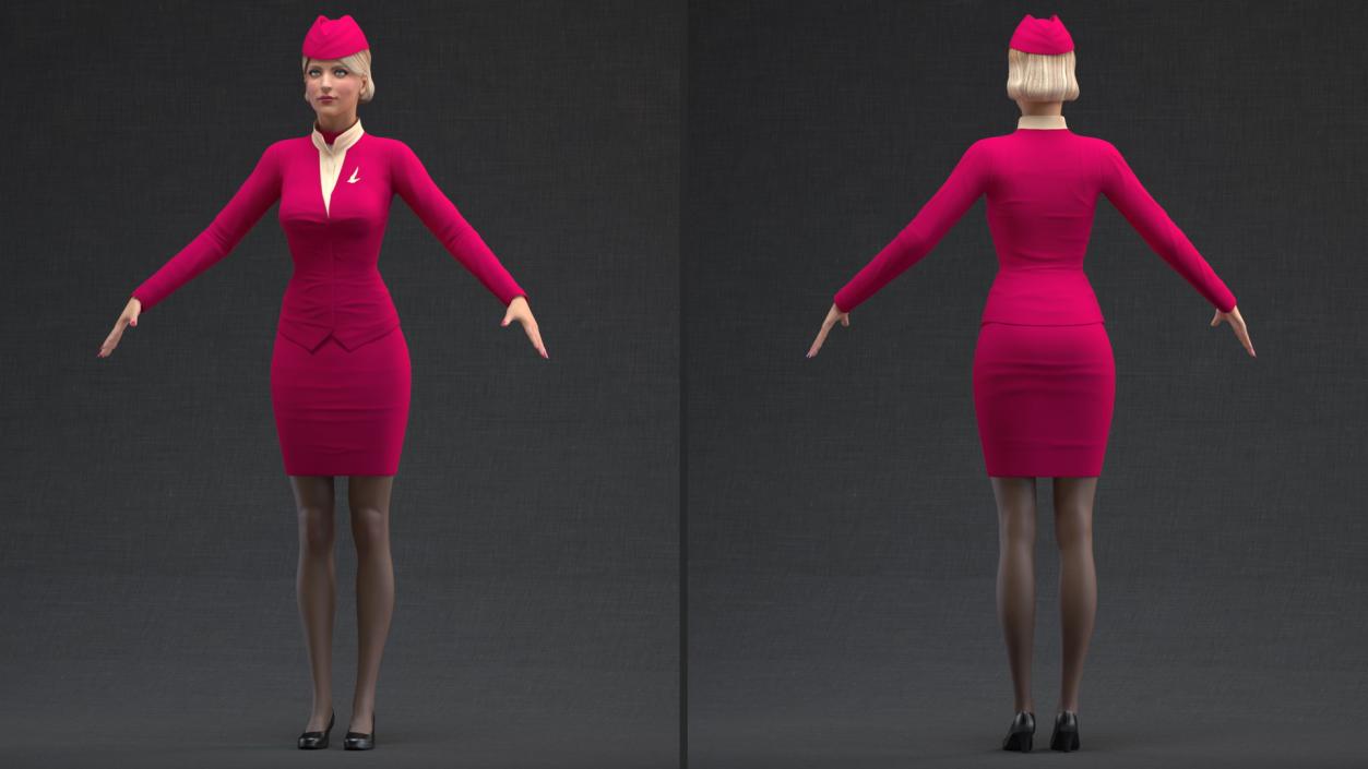 3D model Airline Hostess in Maroon Uniform Rigged