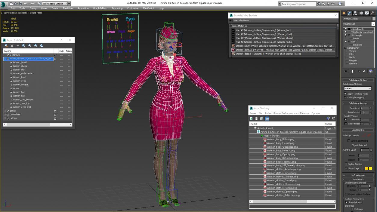 3D model Airline Hostess in Maroon Uniform Rigged