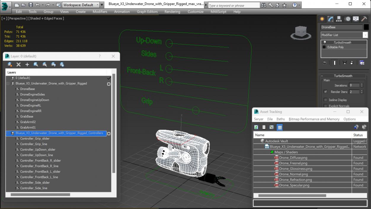 3D model Blueye X3 Underwater Drone with Gripper Rigged for Maya