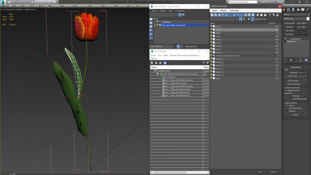 Red and Yellow Tulip Flower 3D