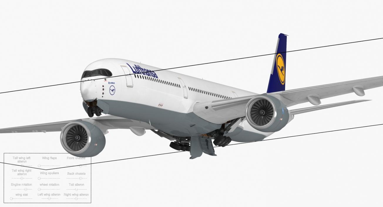 3D Airbus A350-1000 Lufthansa Rigged model