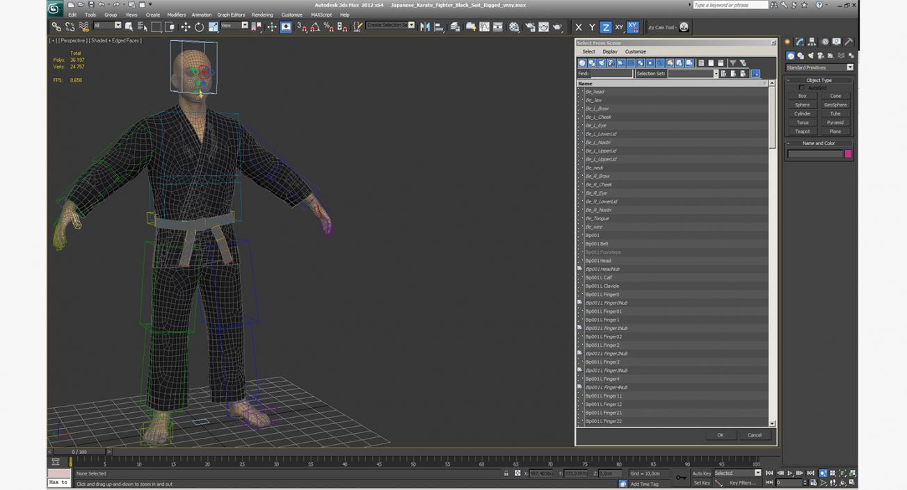 3D Japanese Karate Fighter Black Suit Rigged