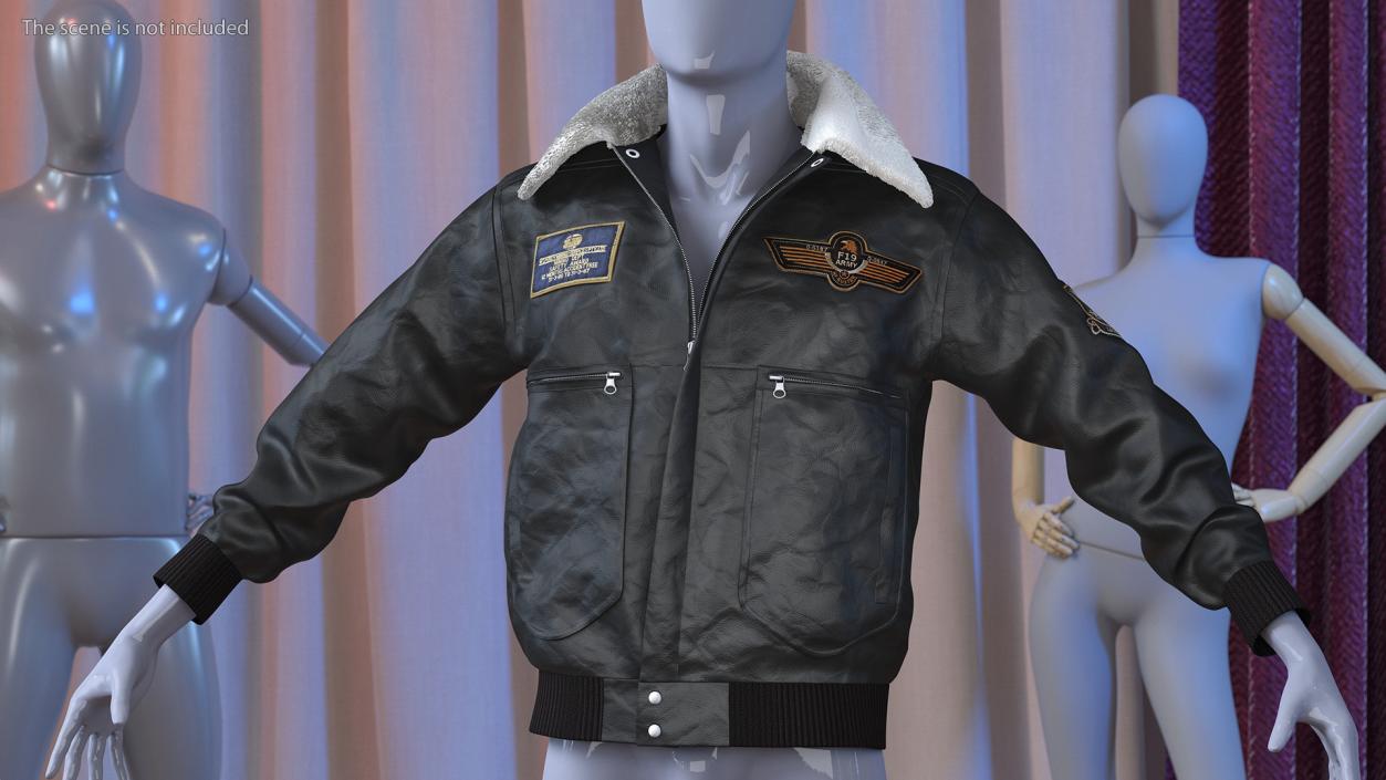 3D Aviator Flying Jacket Black Fur