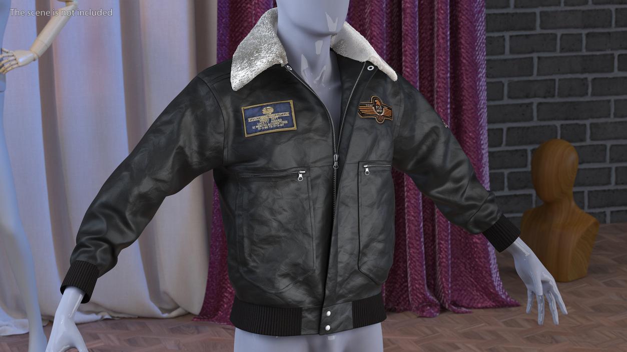 3D Aviator Flying Jacket Black Fur